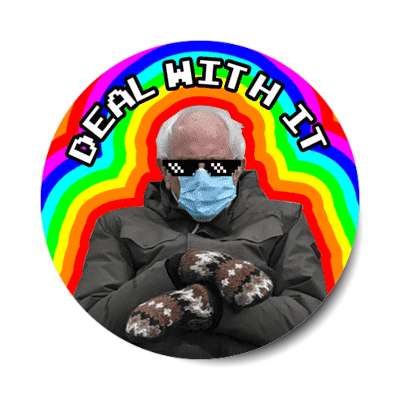 bernie sanders mittens mask inauguration rainbow deal with it pixel sunglasses stickers, magnet