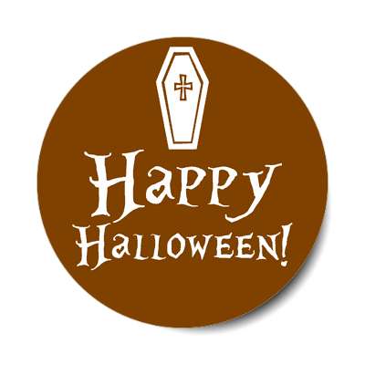 brown happy halloween coffin sticker