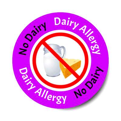 dairy allergy milk cheese red slash purple stickers, magnet