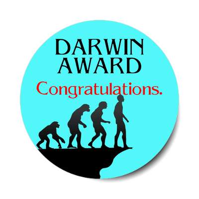 darwin award evolution going off cliff sticker