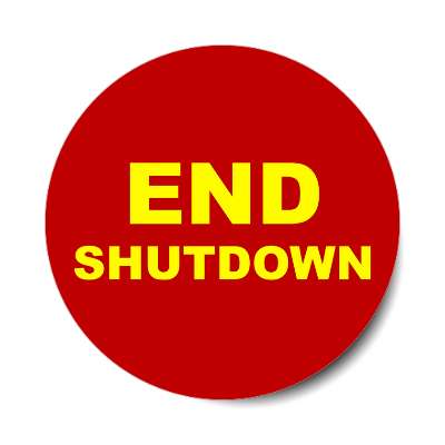 end shutdown dark red sticker