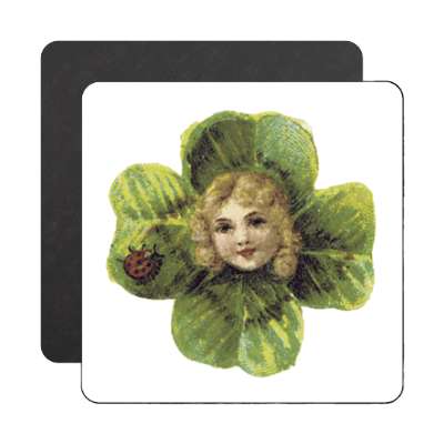 four leaf clover girl vintage old time st patricks day magnet
