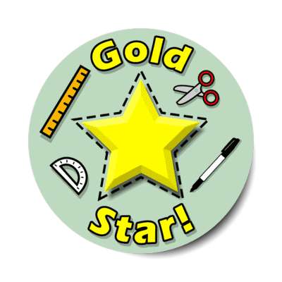 gold star dotted lines scissors ruler protractor marker stickers, magnet
