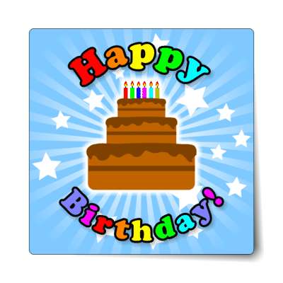 happy birthday blue rays candles cake rainbow sticker