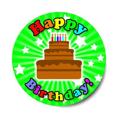 happy birthday rainbow green star burst rays cake sticker
