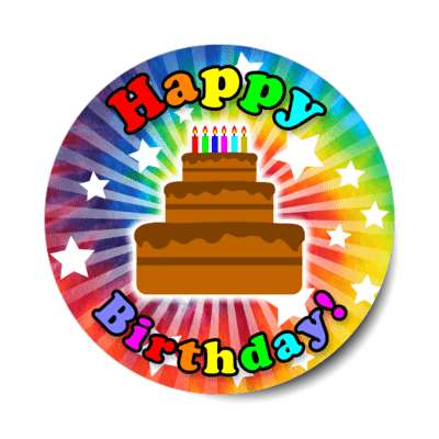 happy birthday rainbow swirl candles cake sticker