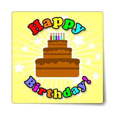 happy birthday yellow candles cake rays rainbow sticker