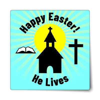 happy easter he lives church bible cross sun aqua sticker