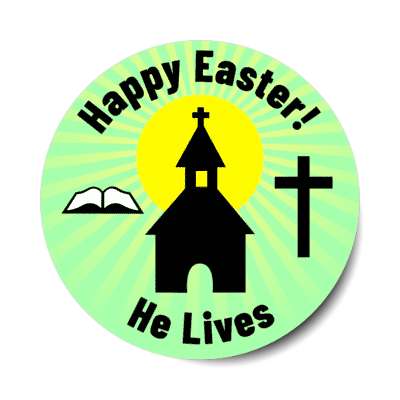 happy easter he lives church bible sun green sticker