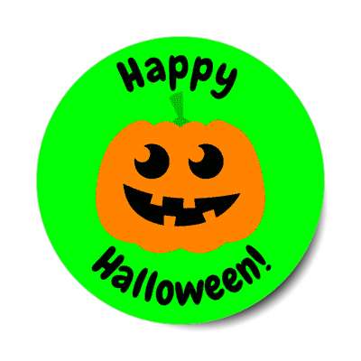 happy halloween jack o lantern bright green sticker