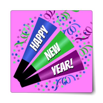 happy new year magenta horns sticker