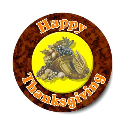 happy thanksgiving brown border cornucopia sticker