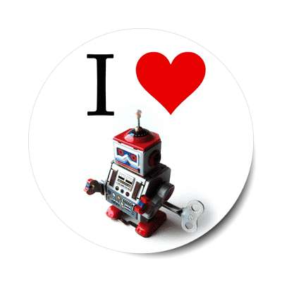i love robots red heart sticker