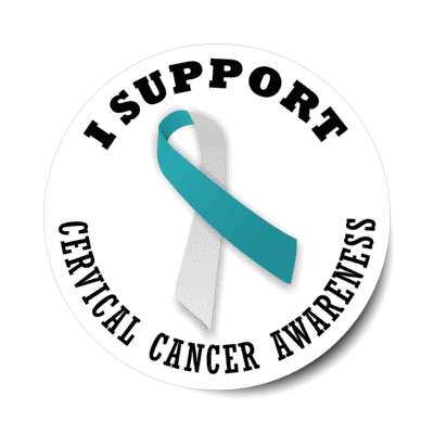 i support cervical cancer teal white awareness ribbon stickers, magnet