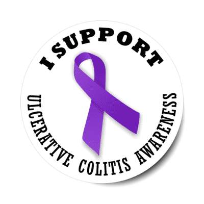 i support ulcerative colitis purple awareness ribbon stickers, magnet