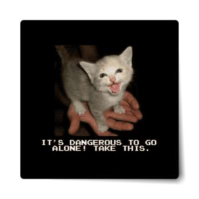 its dangerous to go alone take this zelda cute cat joke sticker