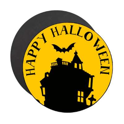 light orange happy halloween house bat magnet