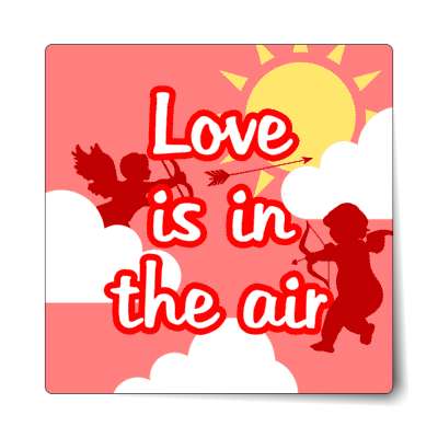 love is in the air cupid pink sticker