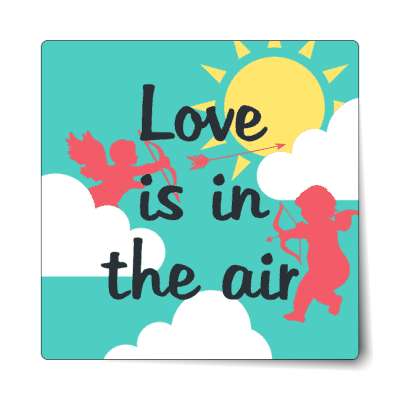 love is in the air cupid teal sticker