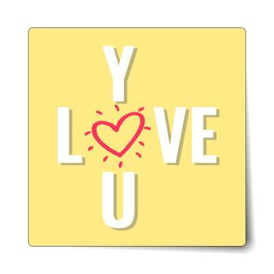 love you crossword bright yellow heart sticker