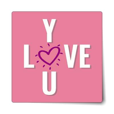 love you crossword pink heart sticker