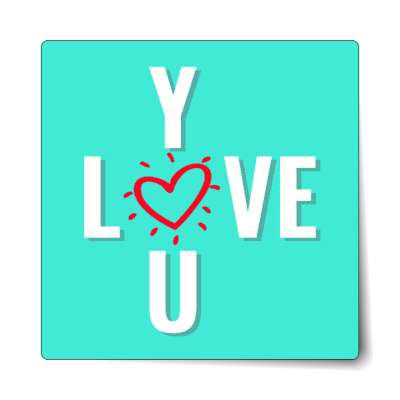 love you crossword teal heart sticker