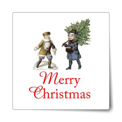 merry christmas kids vintage pine tree sticker