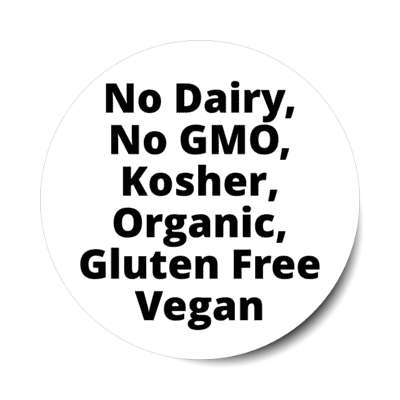 no dairy no gmo kosher organic gluten free vegan white sticker