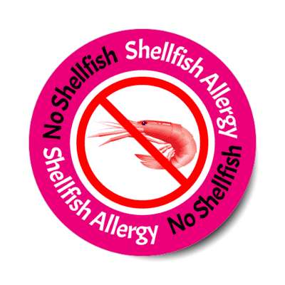 no shellfish allergy shrimp with red slash raspberry stickers, magnet