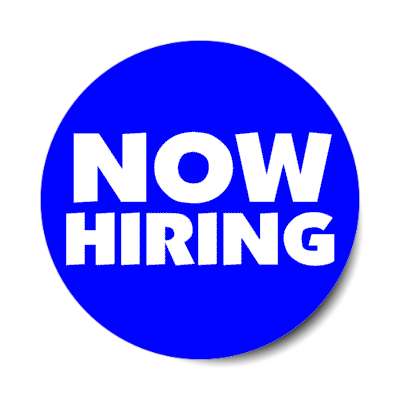 now hiring deep blue stickers, magnet