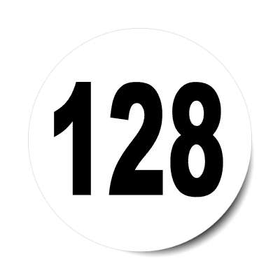 number 128 white black sticker