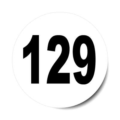 number 129 white black sticker