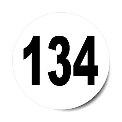 number 134 white black sticker