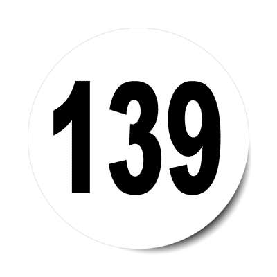 number 139 white black sticker