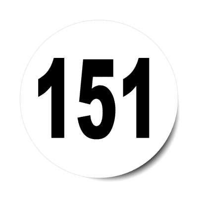 number 151 white black sticker