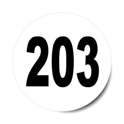 number 203 white black sticker