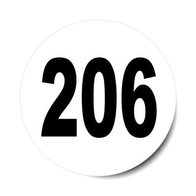 number 206 white black sticker