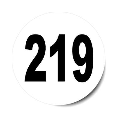 number 219 white black sticker