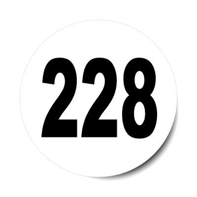 number 228 white black sticker