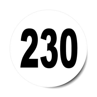 number 230 white black sticker