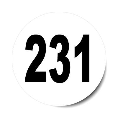 number 231 white black sticker