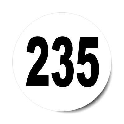 number 235 white black sticker