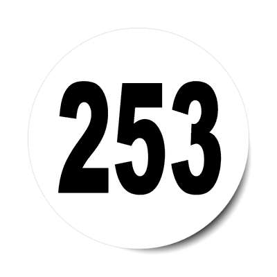 number 253 white black sticker