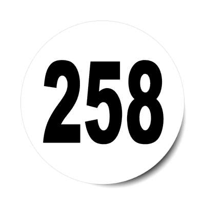 number 258 white black sticker