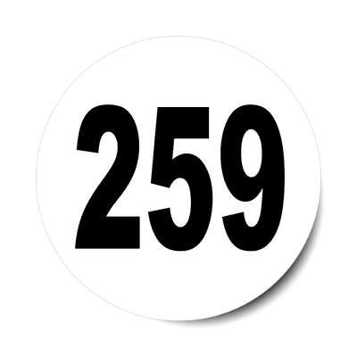 number 259 white black sticker