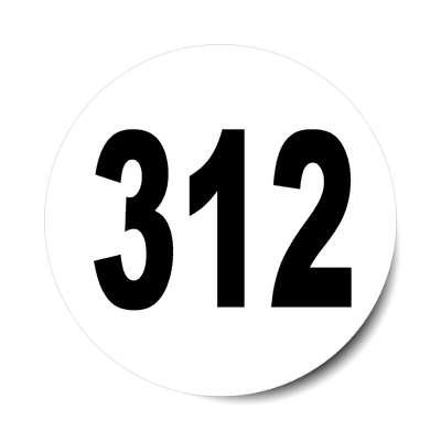 number 312 white black sticker