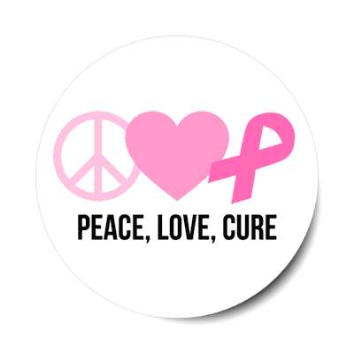 peace love cure pink ribbon symbols white stickers, magnet