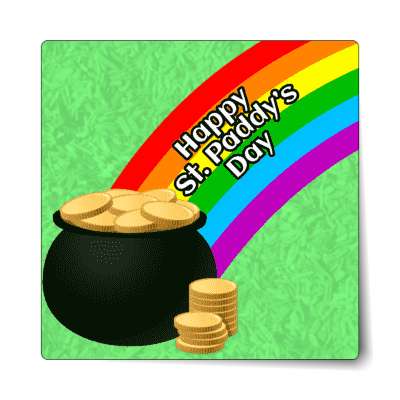 rainbow happy st paddys day coins pot of gold sticker