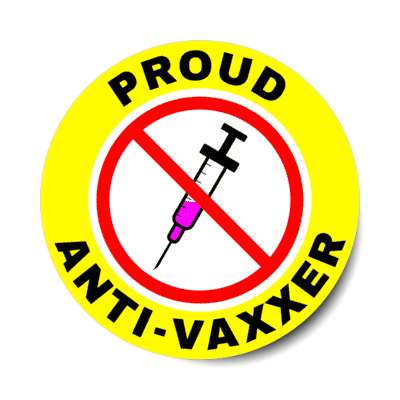 red slash needle proud anti vaxxer antivaccine yellow stickers, magnet