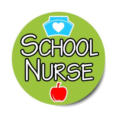 school nurse cap heart apple green stickers, magnet
